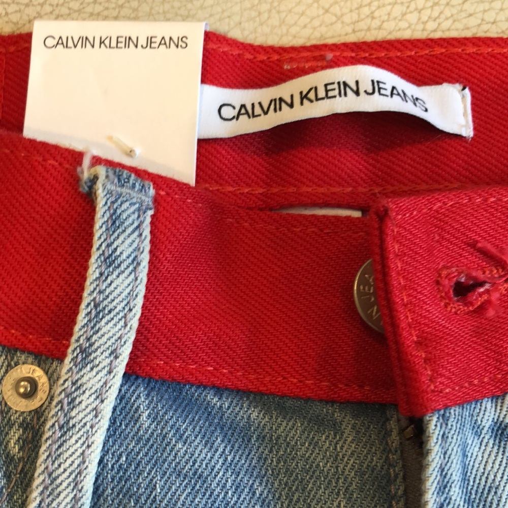 Calvin Klein Jeans high Rose Straight Blue Jeans with pink/red at waist - Picture 6 of 11